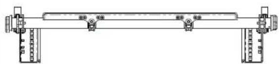 Technical diagram of a mechanical assembly with labeled components and structural supports