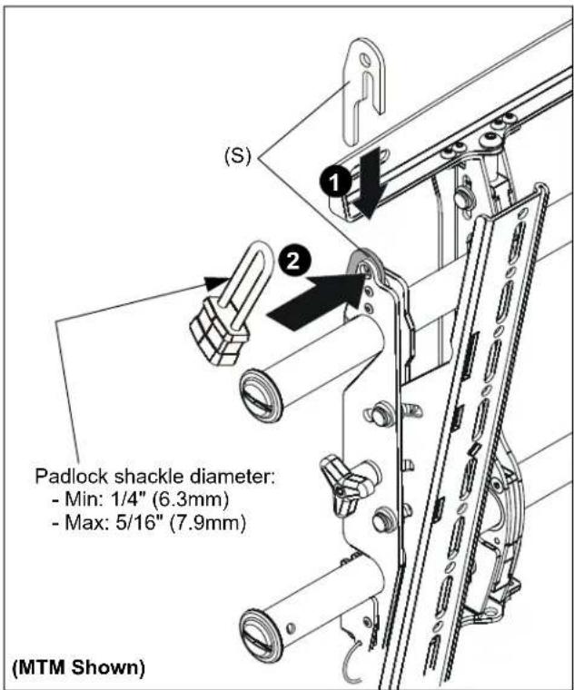 (S) Padlock shackle diameter: - Min: 1/4" (6.3mm) - Max: 5/16" (7.9mm) (MTM Shown)
