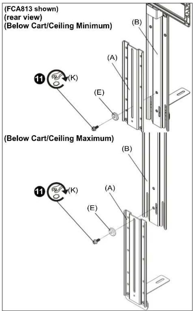 (FCA813 shown) (rear view) (Below Cart/Ceiling Minimum) (B) (A) (E) 11 (K) (B) (B) (Below Cart/Ceiling Maximum) 11 (K) (A) (E) (B)