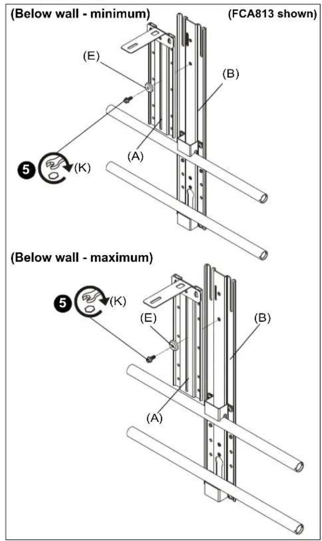 (Below wall - minimum) (E) (B) (A) (K) (FCA813 shown) (Below wall - maximum) (E) (B) (A) (K) (B) (E) (B) (A)