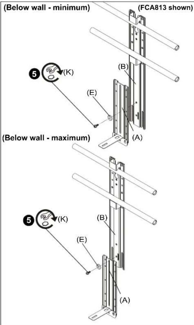 (Below wall - minimum) (FCA813 shown) (B) (E) (A) (B) (K) (B) (A) (B) (E) (A) (B) (K) (E) (A) (B) (E) (A)