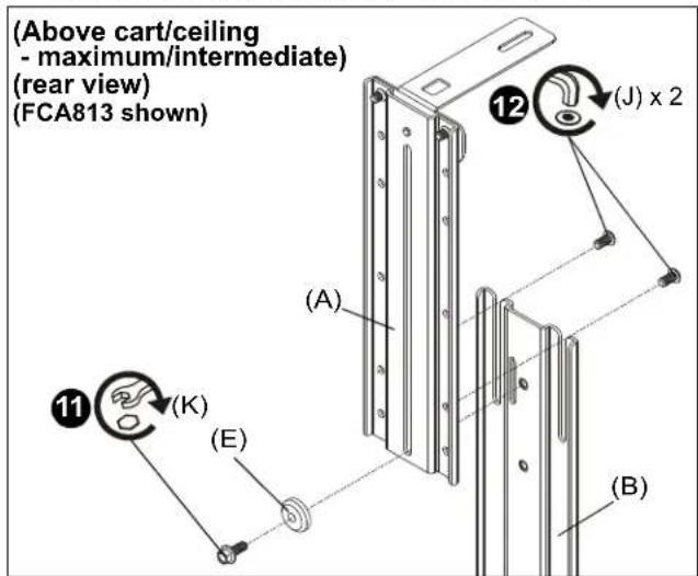 (Above cart/ceiling - maximum/intermediate) (rear view) (FCA813 shown) (A) (B) (C) (D) (E) (F) (K)