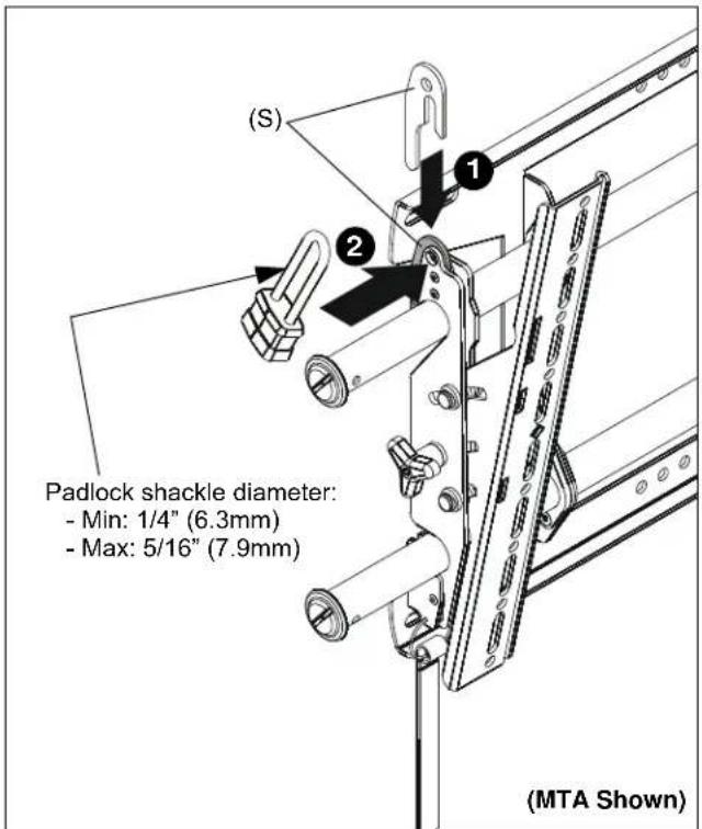 (S) Padlock shackle diameter: - Min: 1/4" (6.3mm) - Max: 5/16" (7.9mm) (MTA Shown)
