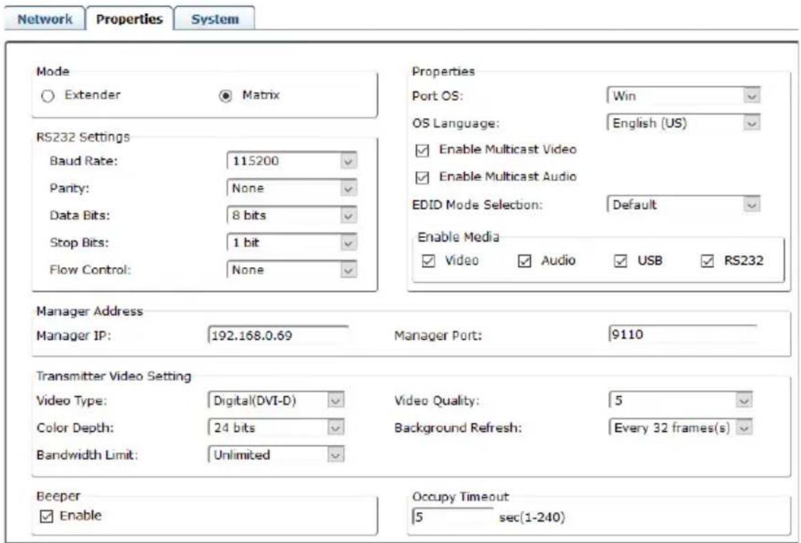 ATEN KE8952-AX-G - Click the Properties tab to configure the Transmitter's properties: - 1