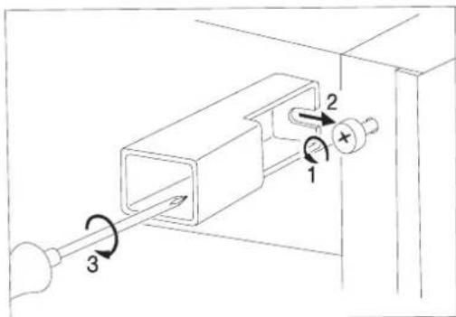 Technical diagram showing a mechanical assembly with labeled components 1, 2, and 3, including directional arrows indicating motion or movement.