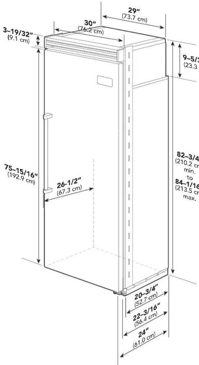 3-19/32" (9.1 cm) 75-15/16" (192.9 cm) 26-1/2" (67.3 cm) 20-3/4" (52.7 cm) 22-3/16" (56.4 cm) 24" (61.0 cm) 30" (76.2 cm) 29" (73.7 cm) 9-5/3 (23.3 cm) 82-3/4 (210.2 cm min. to 84-1/16 (213.5 cm max.
