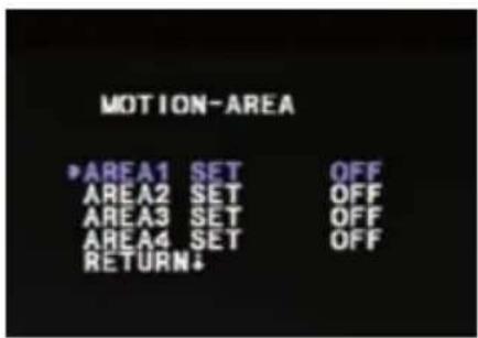 MOTION-AREA ▶ AREA1 SET OFF AREA2 SET OFF AREA3 SET OFF AREA4 SET OFF RETURN↓