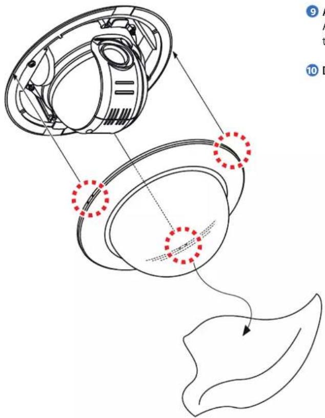 Diagram illustrating a mechanical assembly with labeled parts and red dotted circles indicating features or points of interest.