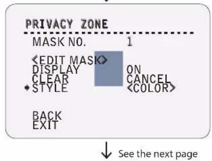 PRIVACY ZONE MASK NO. 1 DISPLAY ON CLEAR CANCEL STYLE BACK EXIT See the next page