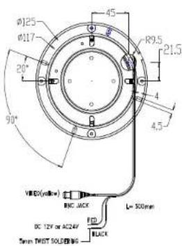 Ø125 Ø117 45 R9.5 21.5 4 4,5 90° VBRX(yellow) BNC JACK L= 500mm DC 12kV or AC2kV 3mm TWIST SOLIEMING BLACK