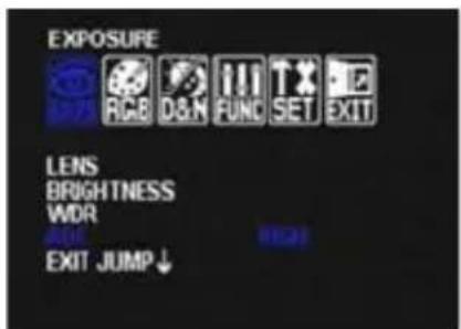 EXPOSURE LENS BRIGHTNESS WDR EXIT JUMP ↓