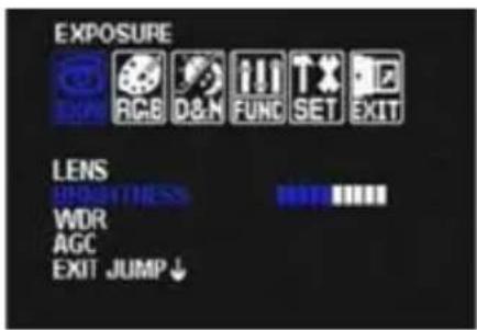 EXPOSURE LENS BROWTHNESS WDR AGC EXIT JUMP ↓