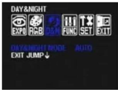 DAY & NIGHT EXPO RGB D2H FUNC SET EXIT DAY & NIGHT MODE AUTO EXIT JUMP ↓