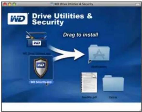 WD Drive Utilities & Security Drag to install WD WD Drive Utilities & Security WD Security-app Install actions Security.pdf Extras