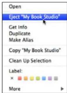 Open Eject "My Book Studio" Get Info Duplicate Make Alias Copy "My Book Studio" Clean Up Selection Label: × More