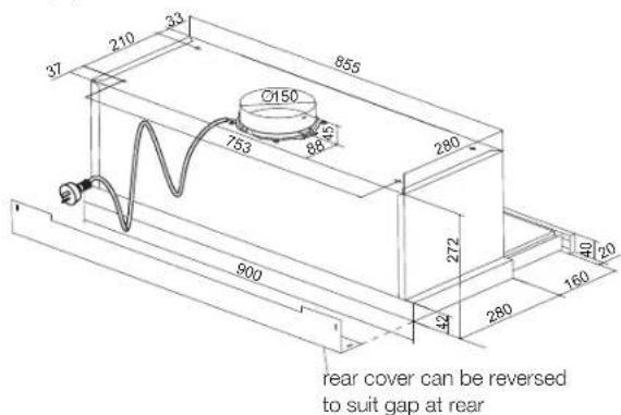37 210 33 855 Ø150 753 88 280 272 900 42 280 160 40 20 rear cover can be reversed to suit gap at rear