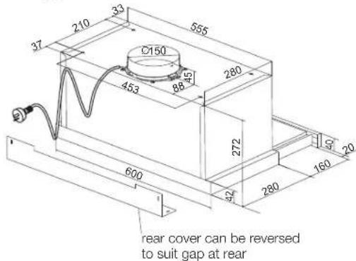 rear cover can be reversed to suit gap at rear