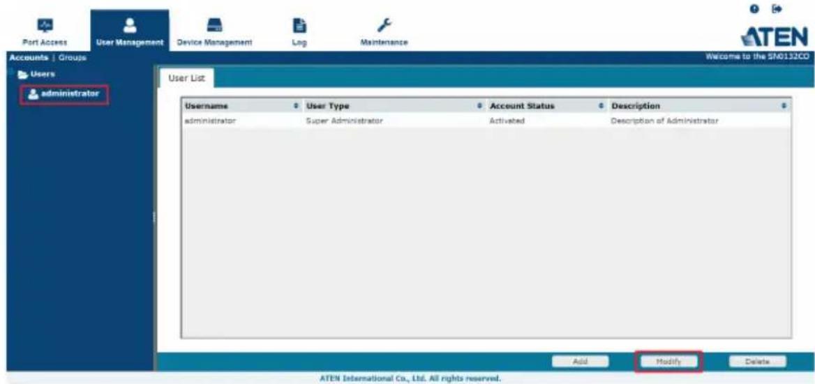 ATEN SN0108CO-AX-E - Changing the Super Administrator Login - 1