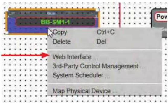 BB-SM1-1 Copy Ctrl+C Delete Del Web Interface ... 3rd-Party Control Management ... System Scheduler ... Map Physical Device ...