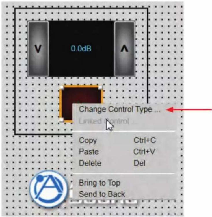 V 0.0dB Change Control Type ... Linked Control ... Copy Ctrl+C Paste Ctrl+V Delete Del Bring to Top Send to Back