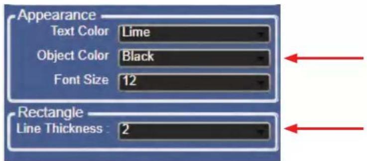Appearance Text Color Lime Object Color Black Font Size 12 Rectangle Line Thickness 2