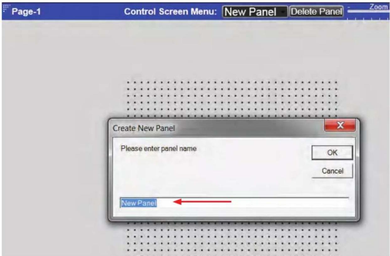 Page-1 Control Screen Menu: New Panel Delete Panel Zoom Create New Panel Please enter panel name OK Cancel New Panel