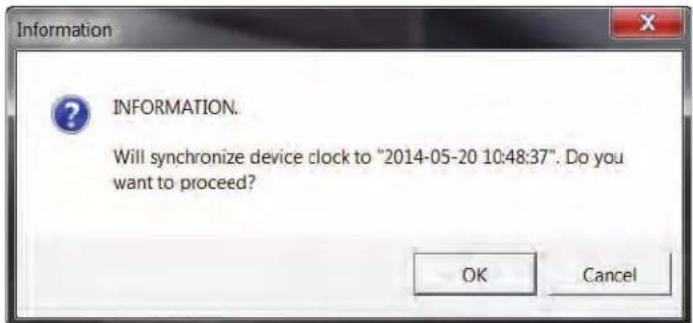 Information INFORMATION. Will synchronize device clock to "2014-05-20 10:48:37". Do you want to proceed? OK Cancel