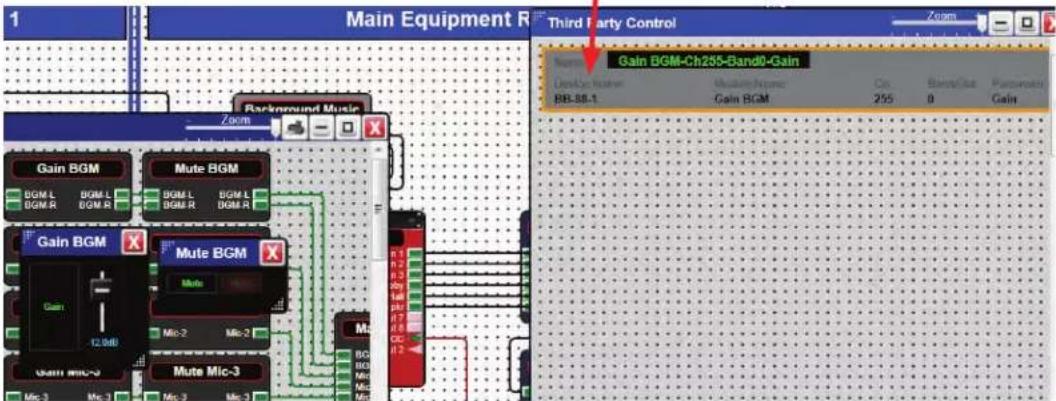 Main Equipment R Third Party Control Gain BGM-Ch255-Band0-Gain Name: Gain BGM-Ch255-Band0-Gain Device Name: Gain BGM 255 0 Gain BB-88.1 Gains/State: Gain BGM 255 0 Gain