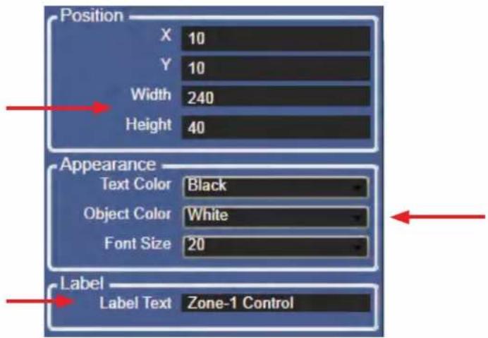 Position X 10 Y 10 Width 240 Height 40 Appearance Text Color Black Object Color White Font Size 20 Label Label Text Zone-1 Control