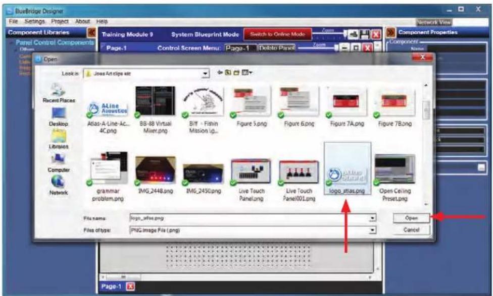 BlueBridge Designer File Settings Project About Help Component Libraries Training Module 9 System Blueprint Mode Switch to Online Mode Panel Control Components Open Look in: Joss Art clips etc Recent Places Desktop Libraries Computer Network ALine Acoustics Atlas-A-Line-AC... 4C.png BB-88 Virtual Mixer.png Bift - Finin Mission lg.. Figure 5.png Figure 6.png Figure 7A.png Figure 7B.png grammar problem.png IMG_2448.png IMG_2450.png Live Touch Panelang Live Touch Panel001.png logo_atias.png Open Ceiling Preset.png File name: Ingn_atias.png File of type: PNG2 image File (png) Open Cancel Page-1