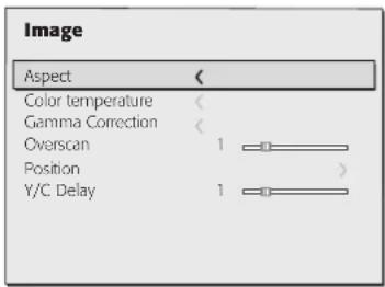 Image Aspect Color temperature Gamma Correction Overscan 1 Position Y/C Delay 1