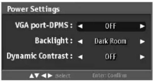WESTINGHOUSE LD-3255AR - Power Settings - 1