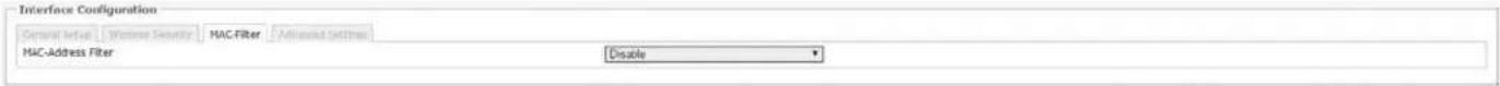 Interface Configuration General Setup | Windows Security | MAC-Filter | Advanced Settings MAC-Address Filter Disable