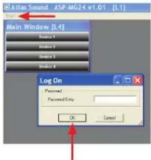 S:\Atlas Sound ASP-MG24 v1.01 [L1] Main Window [L4] Login On Password Password Entry OK Cancel
