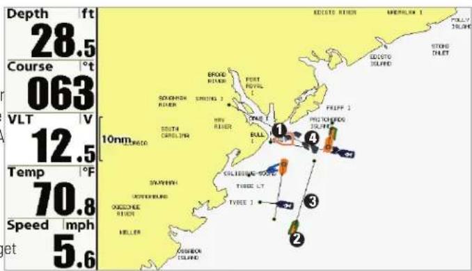 Depth ft 28.5 Course °t 063 VLT V 12.5 Temp °F 70.8 Speed mph et 5.6 10nm SOUYON KIRER SOUYON KIRER SOUTH CORDOLAND SPATHWA MOTTERBANG QUEENKE RIVER MILLER KONION COLAND BROND RIVER STRAW 1 HIV RIVER FIRE LIVER BULL 1 COLLEGE EYE TUBE LT TYREE 1 ① ② ③ ④ ECLATO RIDN MORHLAW 1 ECLATO ISLAND STONG DLET POLLY ISLAND