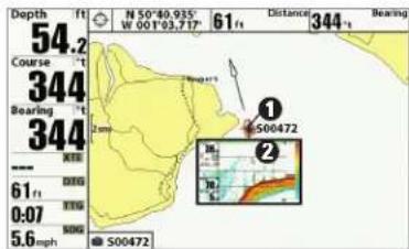 Depth 54.2 N 50°80.935' W 001°03.717' 61ft Distance 344ft Bearing Course 344 Boaring 344 2 mm 61ft 0.07 5.6 mph S00472 ① ② S00472