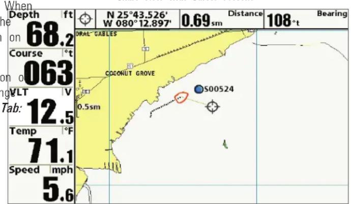 When Depth ft 68.2 on Course °t 063 on o VLT V Tab: 12.5 Temp °F 71.1 Speed mph 5.6 N 25°43.526' W 080°12.897' 0.69 sm Distance 108°t Bearing DRAL GABLES COCONUT GROVE S00524 0.5sm