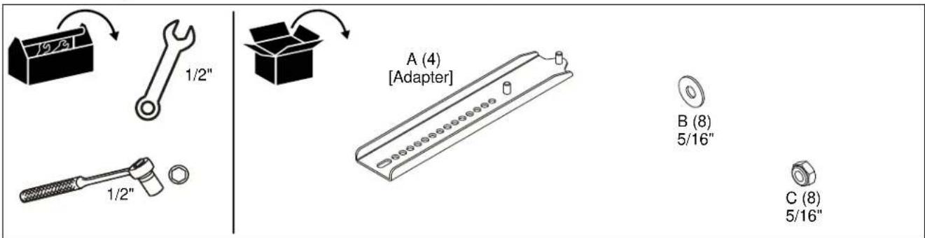 1/2" 1/2" A (4) [Adapter] B (8) 5/16" C (8) 5/16"