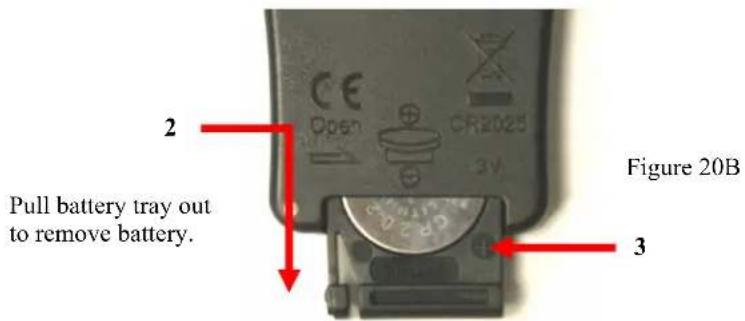 2 Pull battery tray out to remove battery. 3 Figure 20B