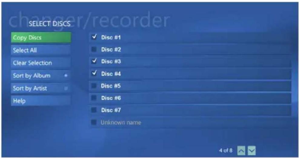 SELECT DISCS Copy Discs Select All Clear Selection Sort by Album Sort by Artist Help ✓ Disc #1 ■ Disc #2 ✓ Disc #3 ✓ Disc #4 ■ Disc #5 ■ Disc #6 ■ Disc #7 ■ Unknown name 4 of 8