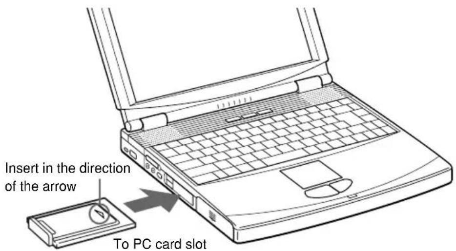 Insert in the direction of the arrow To PC card slot