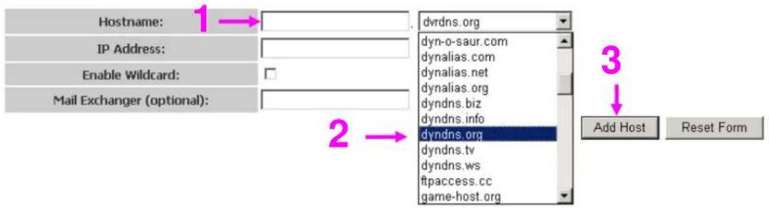 Hostname: IP Address: Enable Wildcard: Mail Exchanger (optional): dvrdns.org dyn-o-saur.com dynalias.com dynalias.net dynalias.org dyndns.biz dyndns.info dyndns.org dyndns.tv dyndns.ws ftpaccess.cc game-host.org Add Host Reset Form