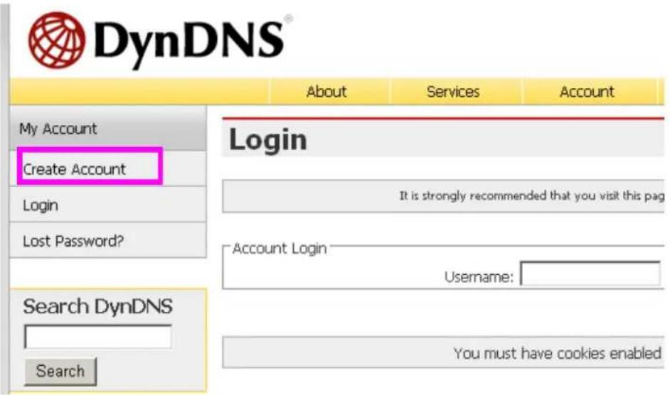 DynDNS® About Services Account My Account Create Account Login It is strongly recommended that you visit this pag Login Lost Password? Account Login Username: Search DynDNS Search You must have cookies enabled Login