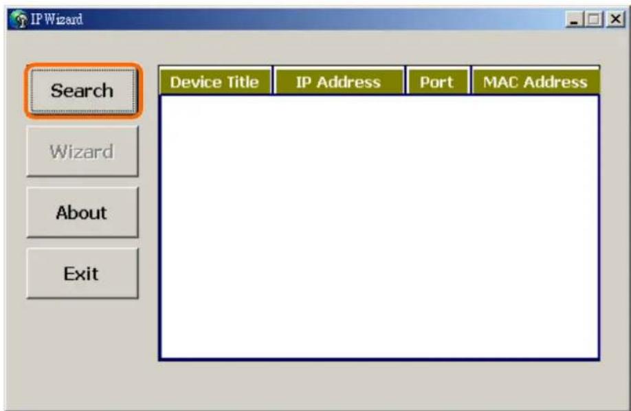IP Wizard Search Device Title IP Address Port MAC Address Wizard About Exit