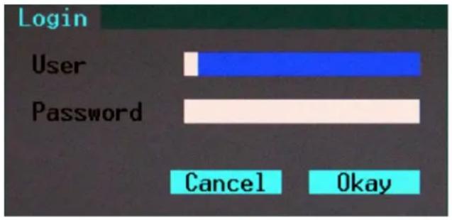 Login User Password Cancel Okay