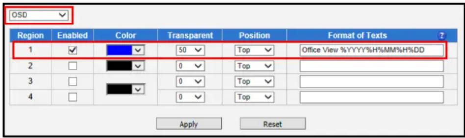 ACTi E610 - Text Overlay (OSD) Setup - 1