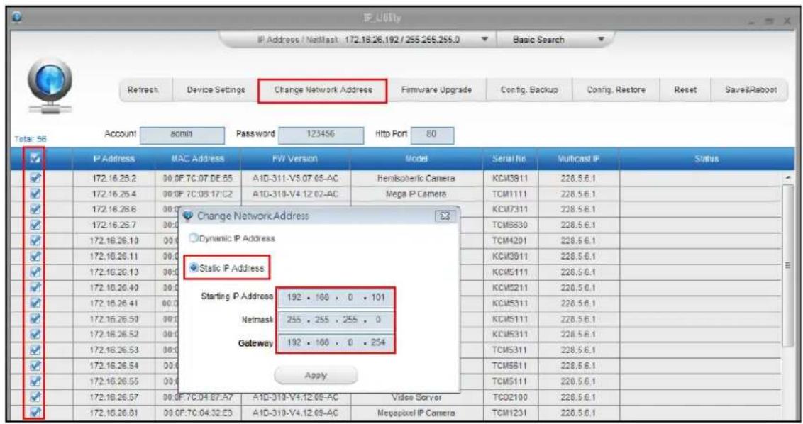 ACTi E610 - Manually adjust the IP addresses of multiple cameras: - 1