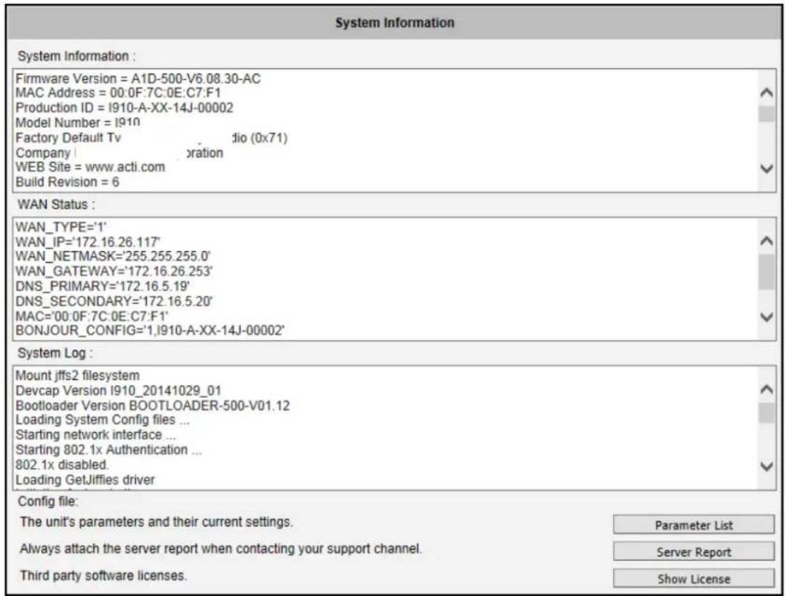 ACTi E610 - System Info - 1