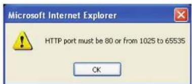 Microsoft Internet Explorer HTTP port must be 80 or from 1025 to 65535 OK