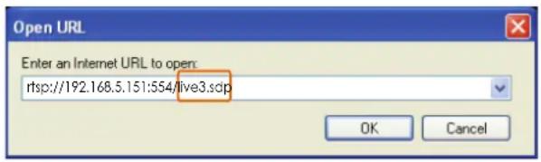 Open URL Enter an Internet URL to open: rfsp://192.168.5.151:554/live3.scp OK Cancel